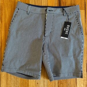 RHONE Seersucker Resort Shorts in Navy Blue and White Stripes